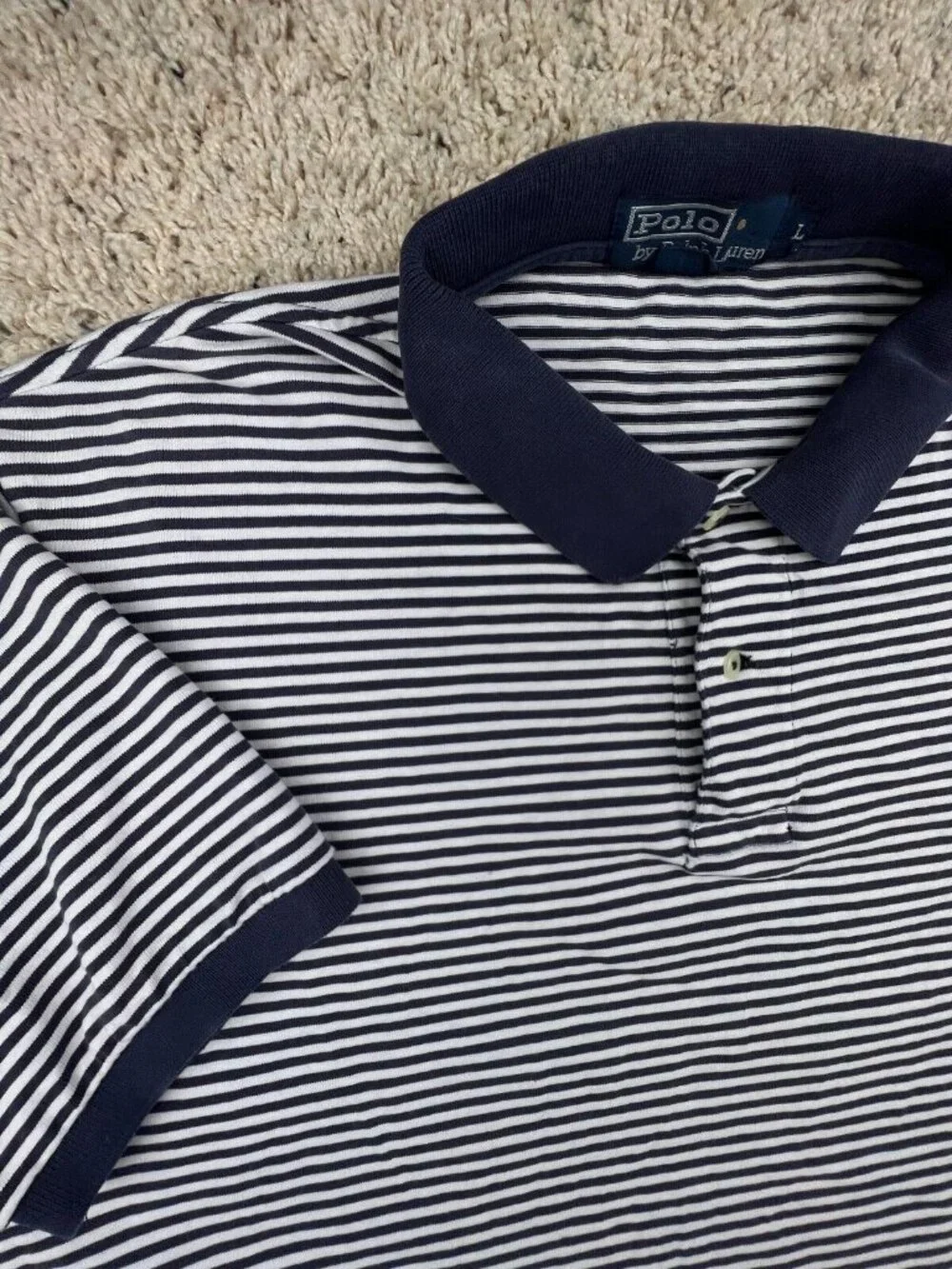 Polo Ralph Lauren SHORT SHORT Sleeve Polo Shirt Cotton Large Striped Blue White